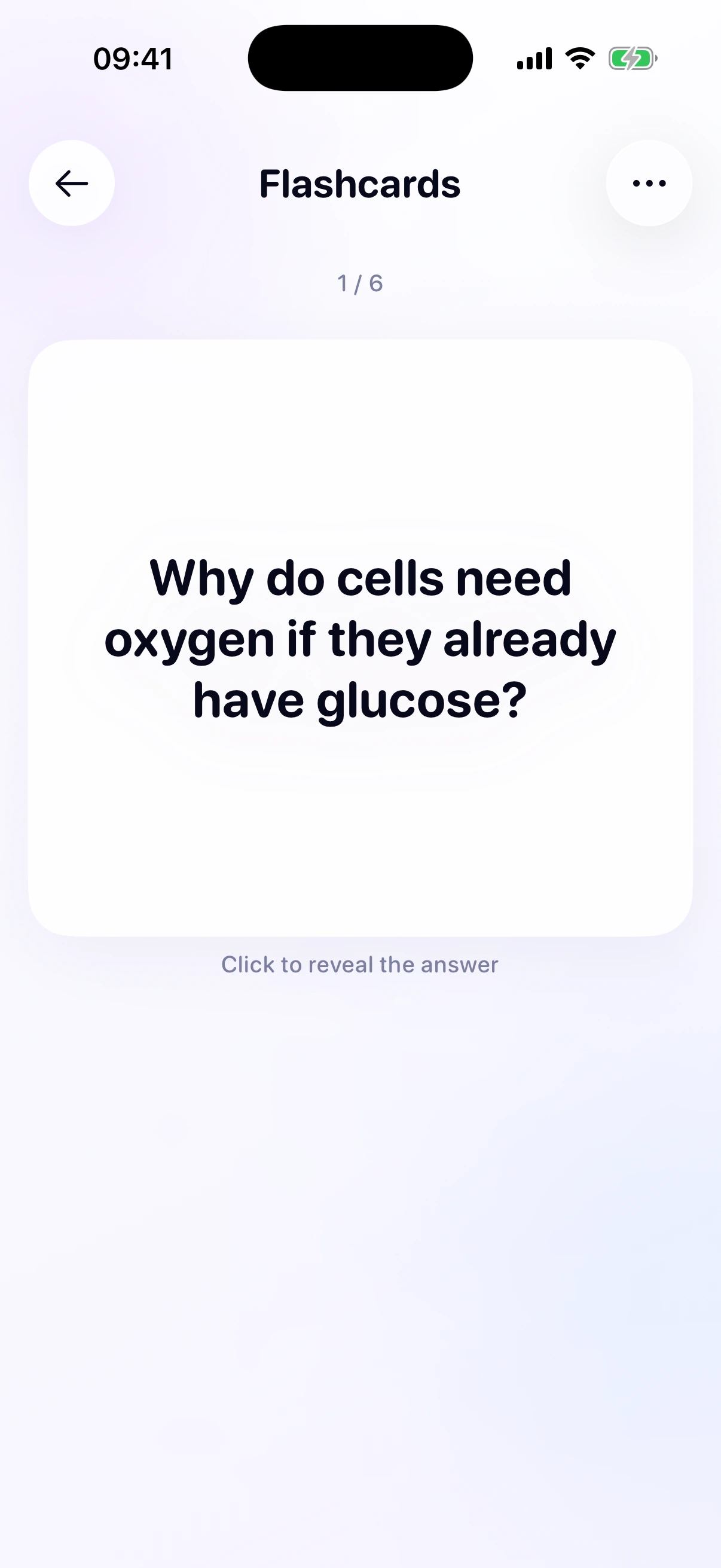 A Noteo biology flashcard asking what oxygen primarily does in aerobic cells